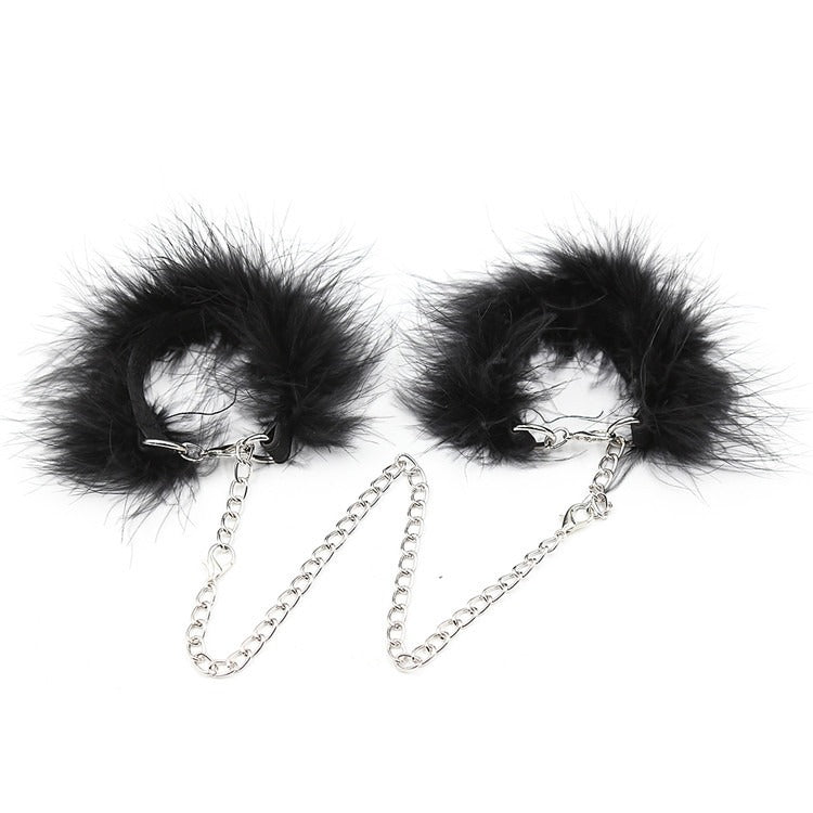 Binding Handcuffs Hand And Foot Cuffs Short Feather Small Handcuffs Feather Black Adult Products