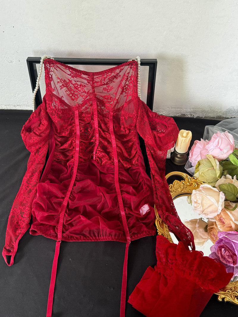 Gathering Bodysuit Sexy Lace Butt-lifting Skirt Women's Gathering Small Chest Erotic Underwear Nightclub Costume