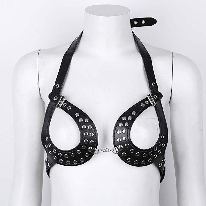 Women's Sexy Gothic Open Cup Cage Bra Faux Leather Adjustable Body Chest Harness Belt Lingerie