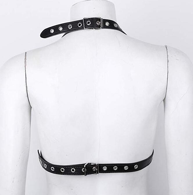Women's Sexy Gothic Open Cup Cage Bra Faux Leather Adjustable Body Chest Harness Belt Lingerie