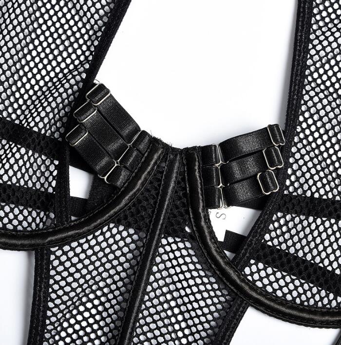 Lace Grid Stitching See Through Self Cultivation Sling Sex Appealing Bodysuit