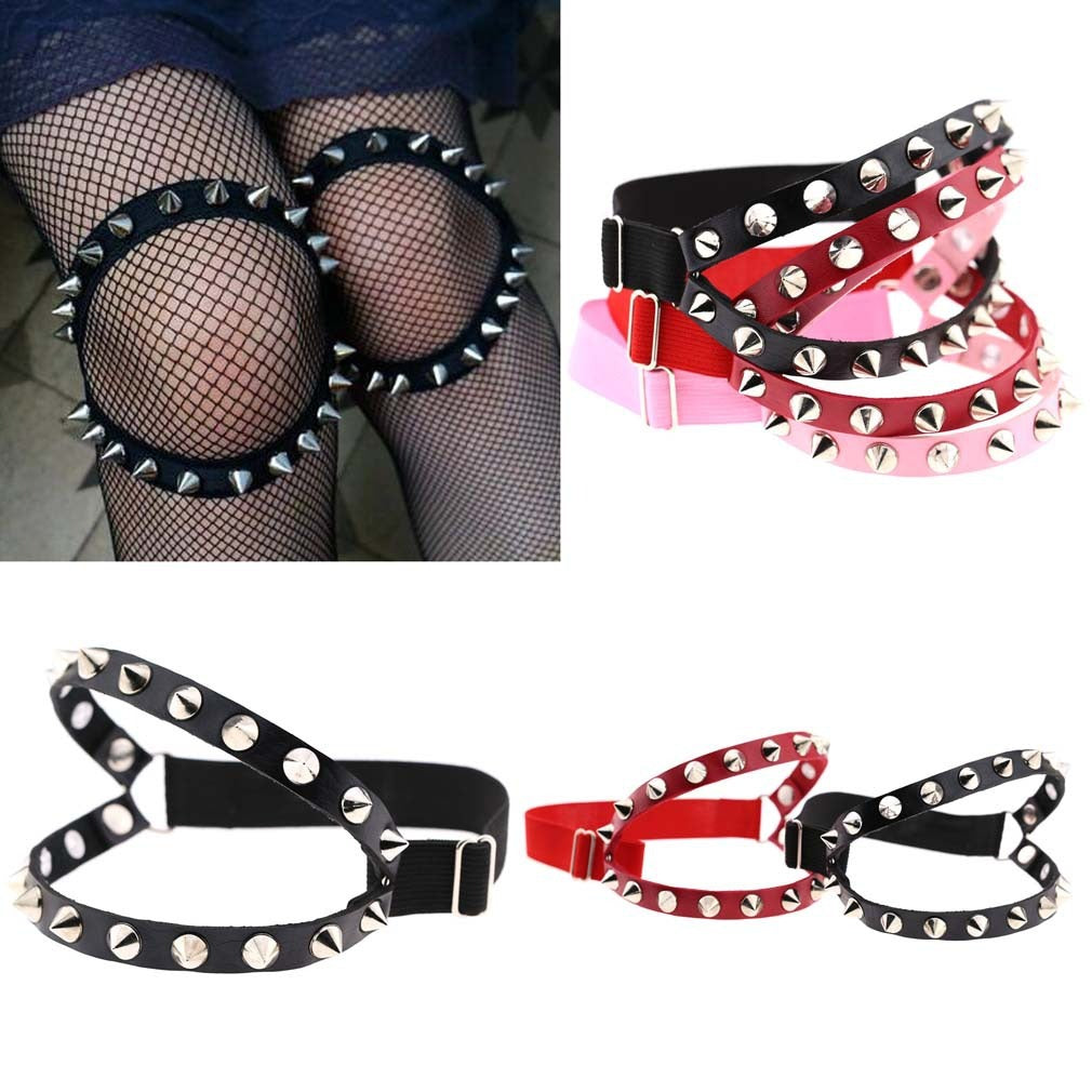 1pcs Punk Hip Hop Dance Leather Double Row Rivet Garter With Sexy Decorative Thigh Ring Body Chain