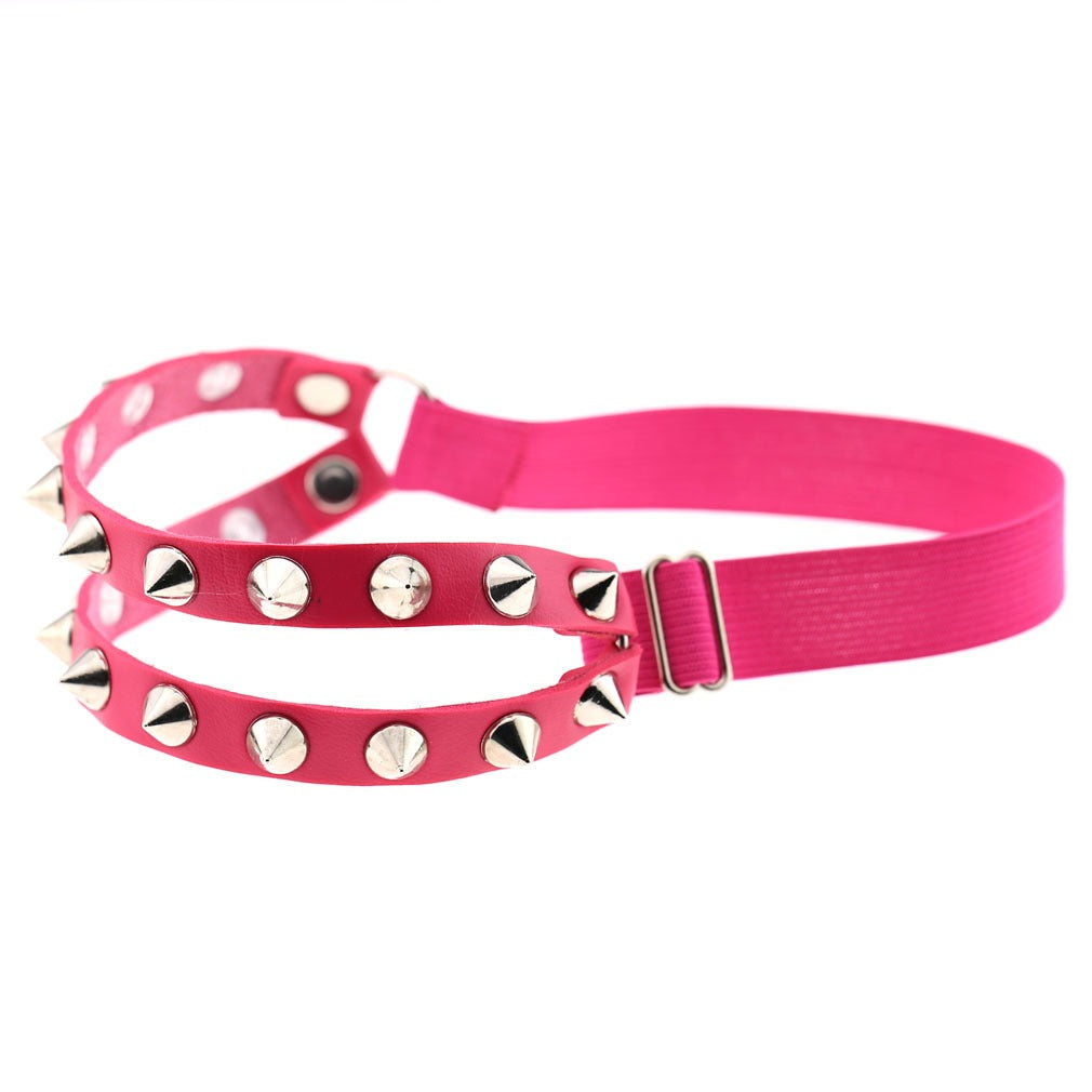 1pcs Punk Hip Hop Dance Leather Double Row Rivet Garter With Sexy Decorative Thigh Ring Body Chain