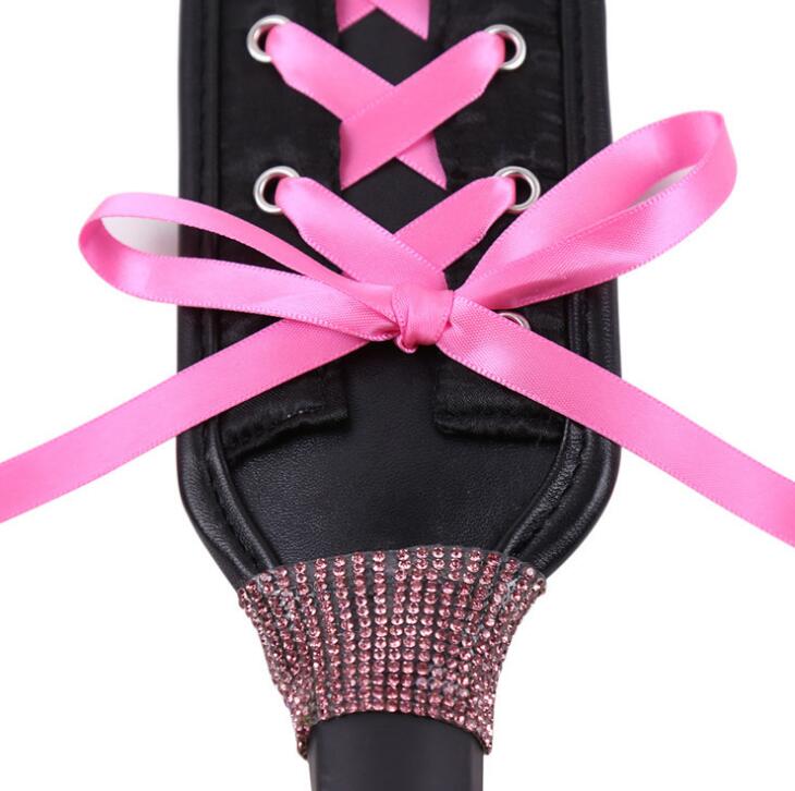 Leather Spanking Paddle Adult Paddle Whip with Ribbon and Metal Eyelets Role Play Paddle Toys