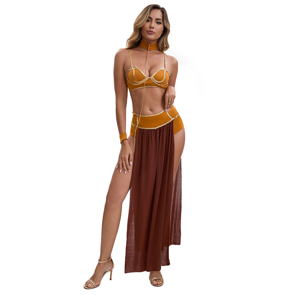 Halloween Arabian Sexy Cleopatra Long Dress Star Wars 6 Leia Princess Cosplay Costume