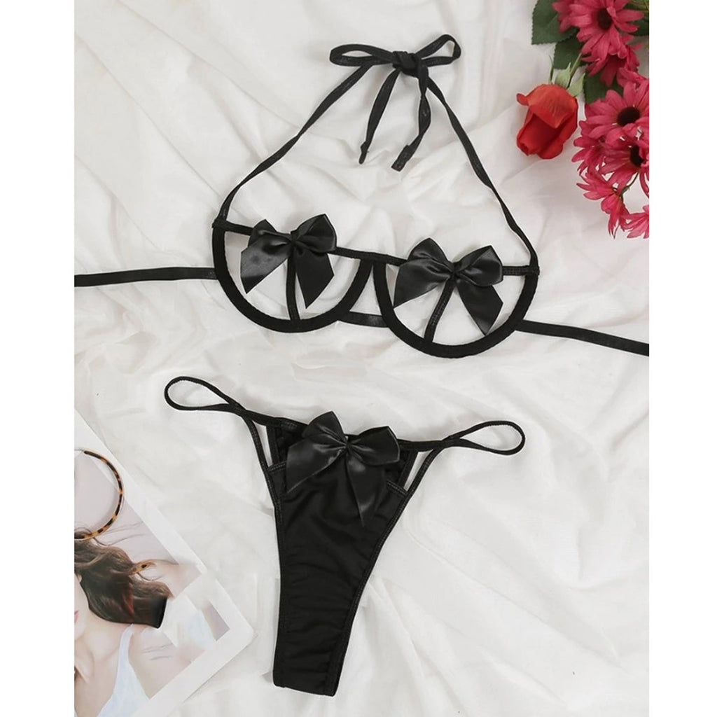 Sexy Lingerie New Sling Underwire Bow Bikini Sexy Hollow Three Point Suit
