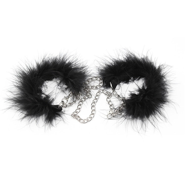 Binding Handcuffs Hand And Foot Cuffs Short Feather Small Handcuffs Feather Black Adult Products