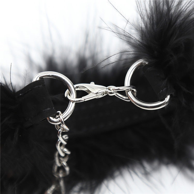 Binding Handcuffs Hand And Foot Cuffs Short Feather Small Handcuffs Feather Black Adult Products