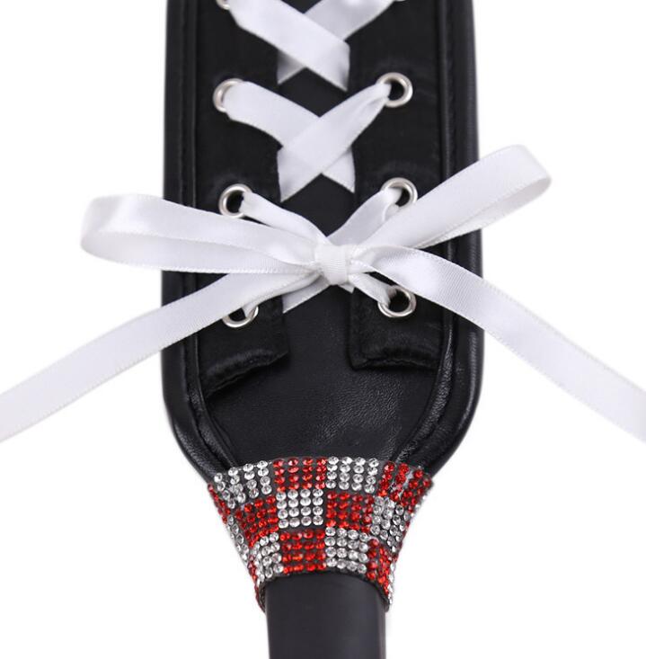 Leather Spanking Paddle Adult Paddle Whip with Ribbon and Metal Eyelets Role Play Paddle Toys