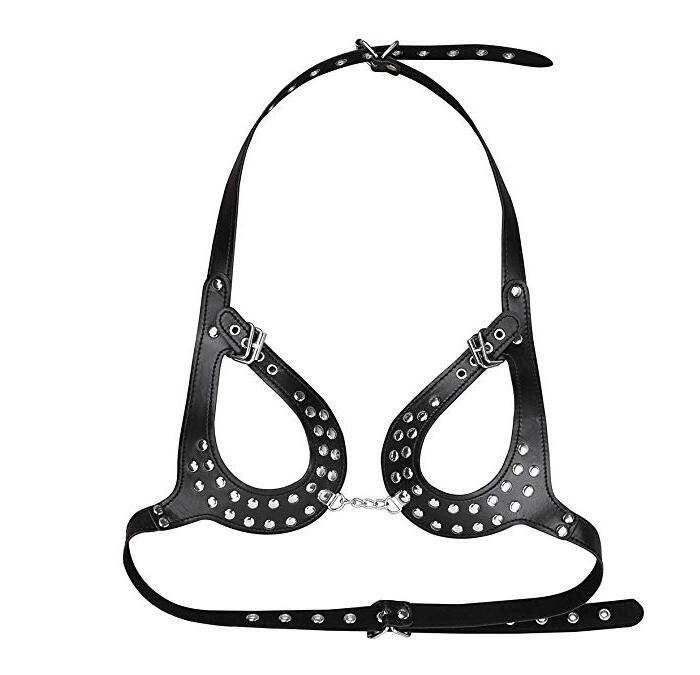 Women's Sexy Gothic Open Cup Cage Bra Faux Leather Adjustable Body Chest Harness Belt Lingerie
