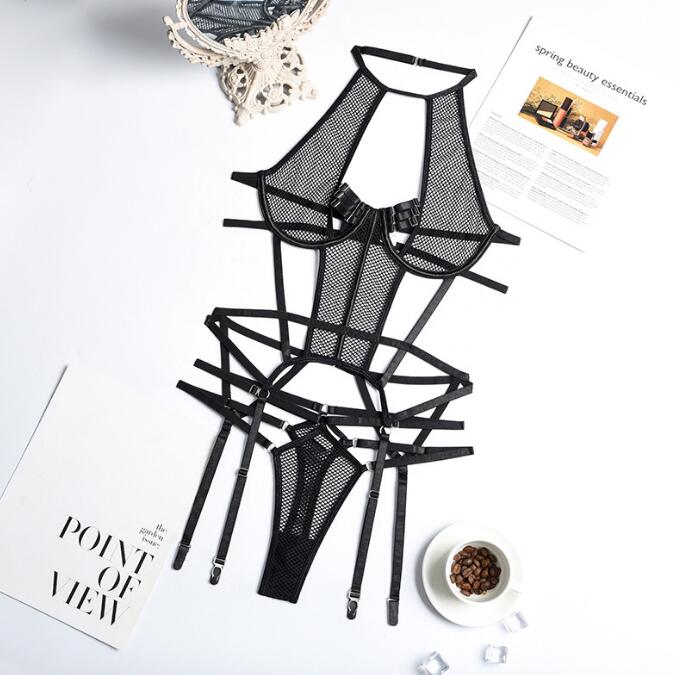 Lace Grid Stitching See Through Self Cultivation Sling Sex Appealing Bodysuit